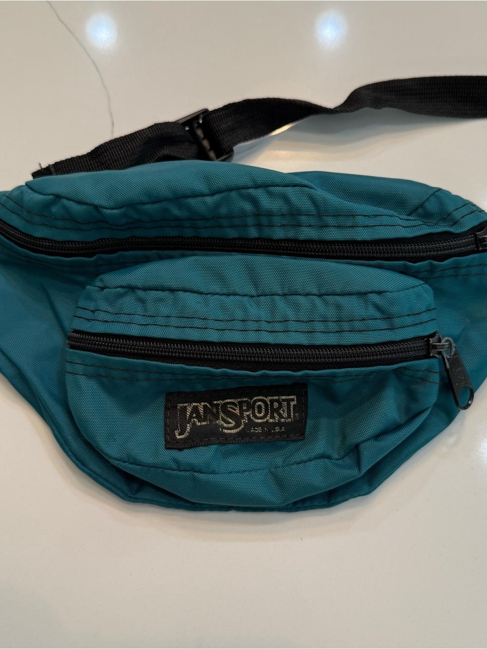 Vintage 1990's Jansport Hip Belt Bag Made in USA Green Nylon Zip Fanny Pack retr